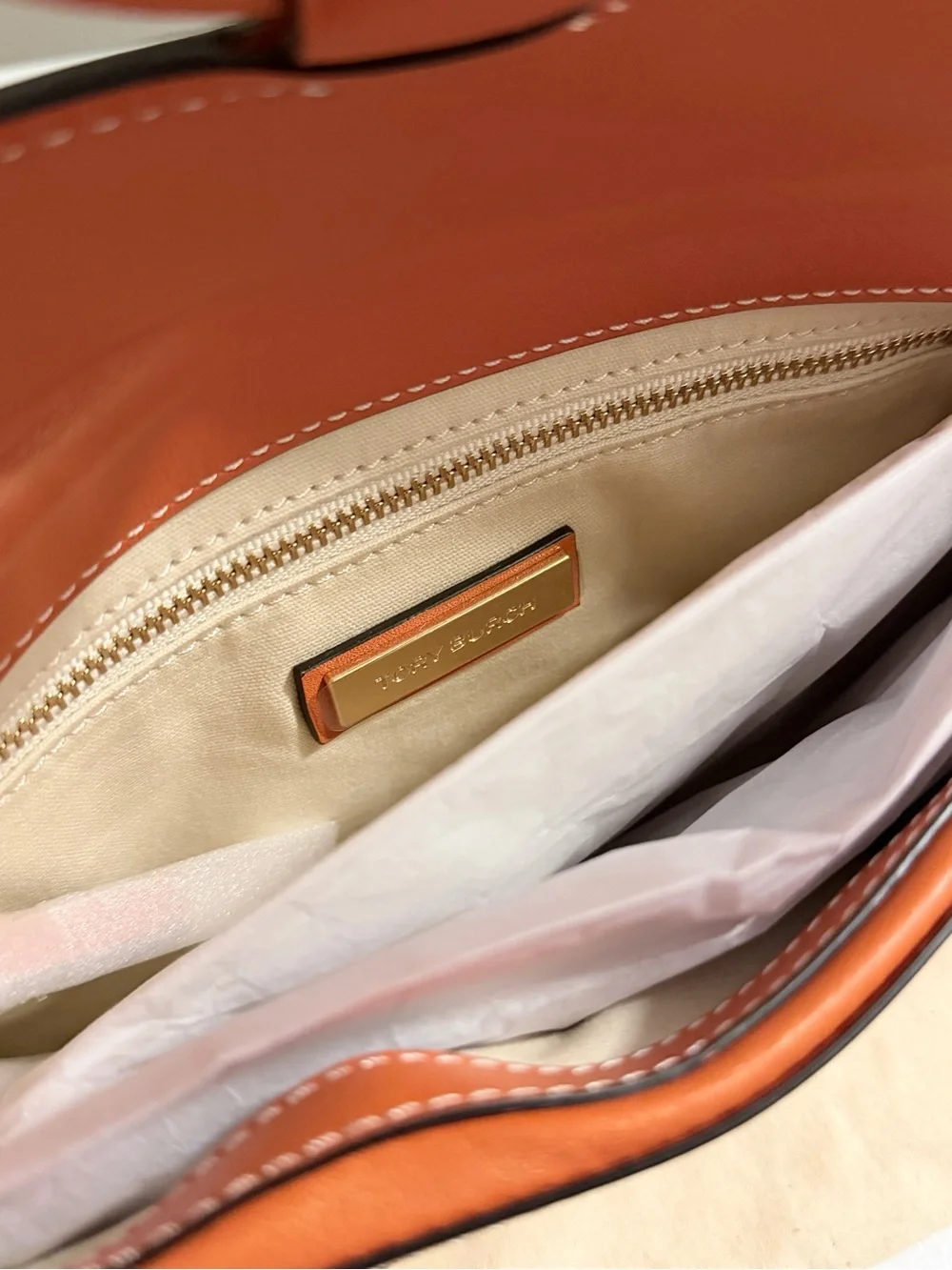 Tory Burch Orange Leather Logo Clutch